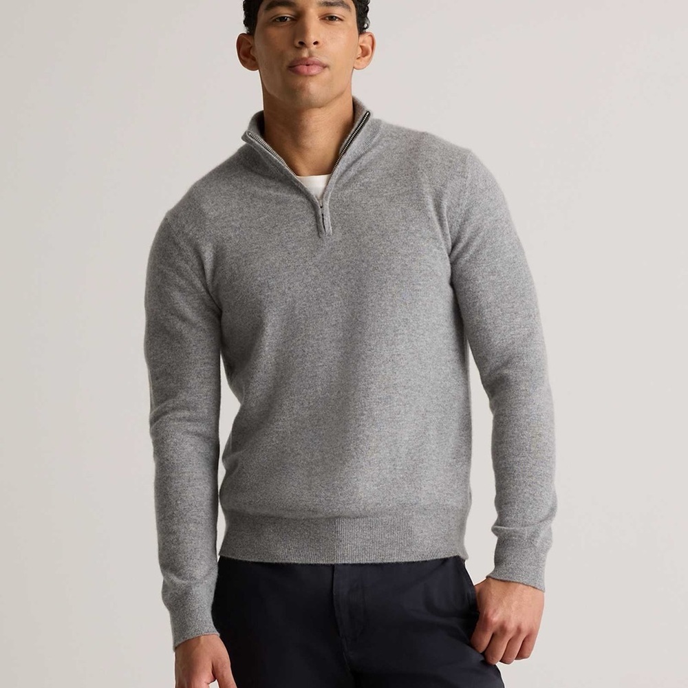 Quince Men's Cashmere Quarter Zip-Up Sweater in Gray Size S